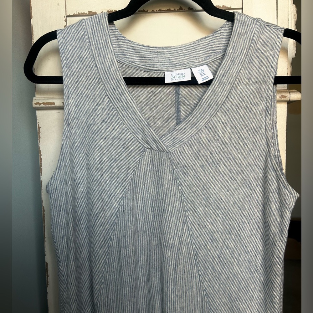 SIGRID OLSEN 100% Linen Jersey Relaxed V-Neck Tank Top Easy Travel Casual Sz M - Picture 4 of 11